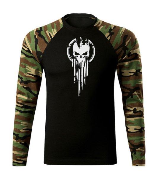 DRAGOWA Fit-T hosszú ujjú póló skull, woodland 160g/m2