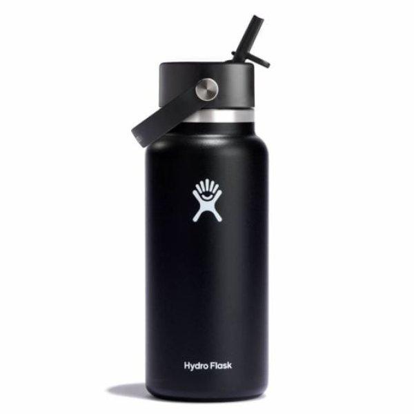 Hydro Flask Széles termo palack szájjal 32 OZ Wide Flex Straw Cap, fekete