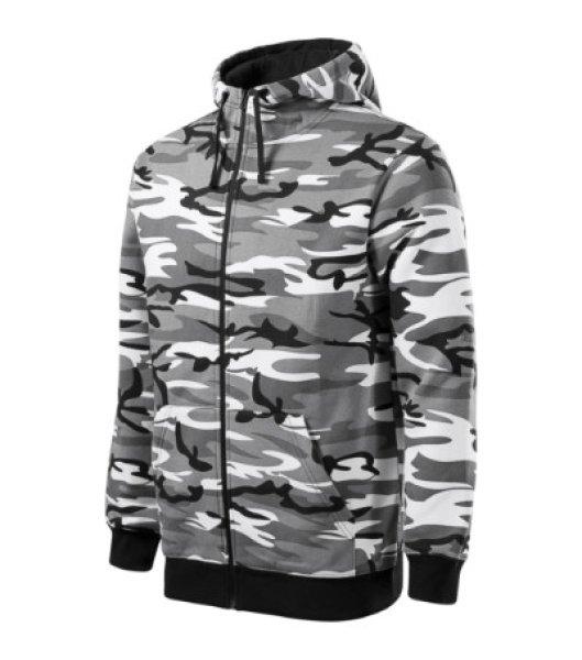 Malfini Camo Zipper terepmintás pulóver kapucnival, camouflage grey, 300 g/m²