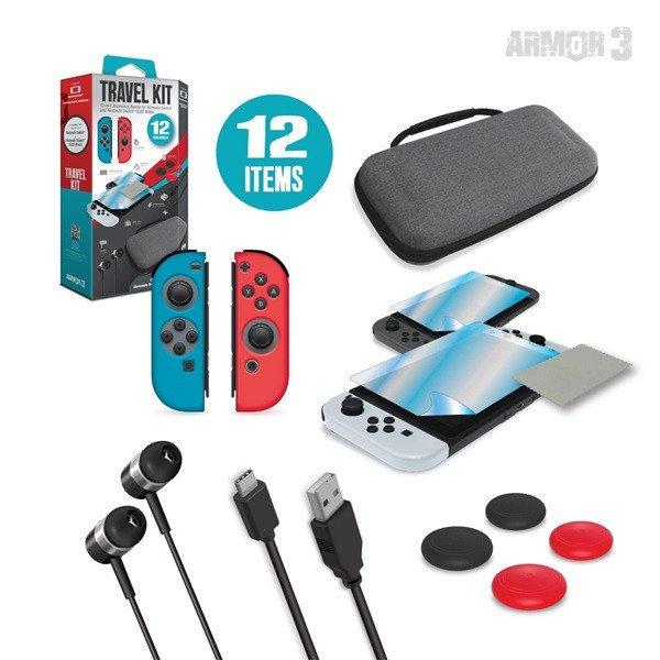 ARMOR3 Nintendo Switch/OLED Travel csomag (Üvegfólia + Thumb Grips +
Füllhallgató + Tok + Töltő kábel)