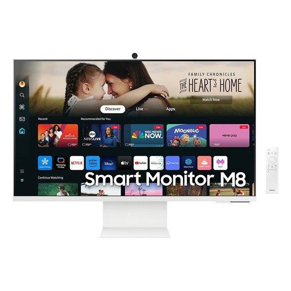 SAMSUNG SMART VA monitor 32" M8, 3840x2160, 16:9, 400cd/m2, 4ms,
HDMI/2xUSB/USB-C/WiFi/BT, hangszóró/kamera, Fehér