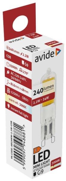 Avide LED 2.2W G9 COB WW 3000K