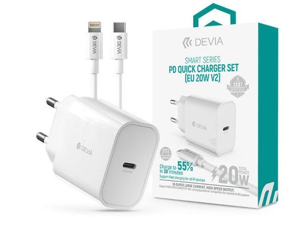 Devia hálózati töltő adapter Type-C bemenettel + Type-C - Lightning kábel -
20W - Devia Smart Series PD Quick Charger V2 - fehér