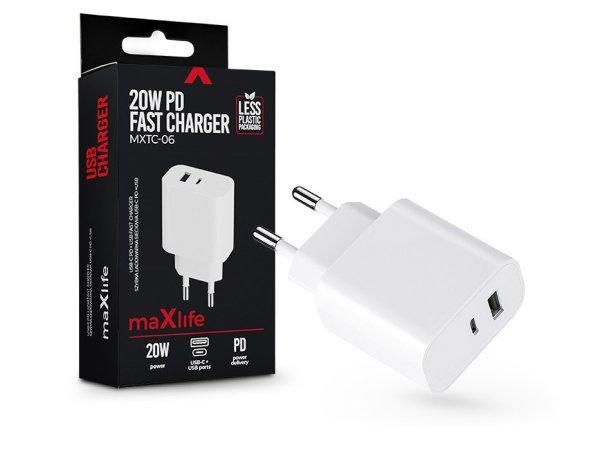 Maxlife MXTC-06 PD+QC 20W gyorstöltő adapter USB + Type-C - fehér