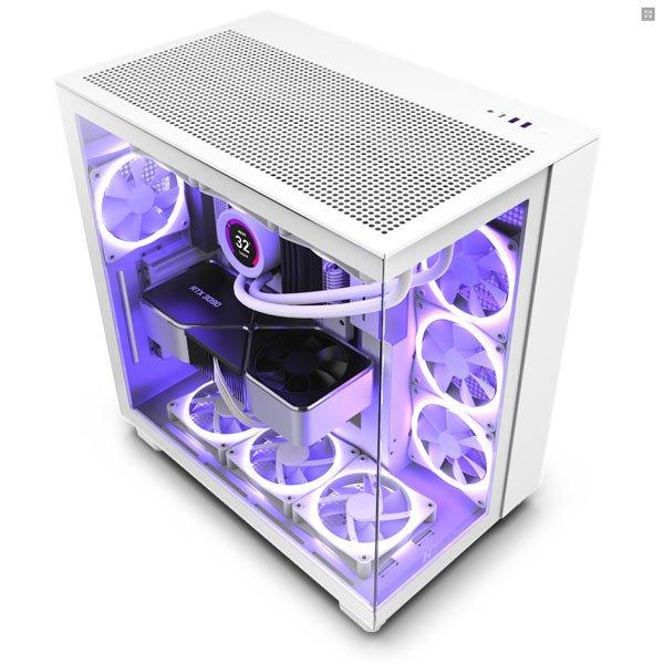 NZXT case H9 Flow Dual-chambers ATX / 4x120mm fan / 10xfan / mesh top / glass
side panel, front / fehér