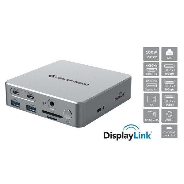 Conceptronic Notebook Dokkoló - DONN25G (USB-C to HDMI/DP/USB-C
PD/USB-A/SD/TF/RJ45/Audio)