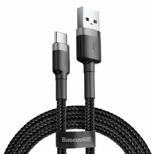 Baseus USB-C gyors adat, és töltőkábel 3A 0,5m, Szürke-Fekete