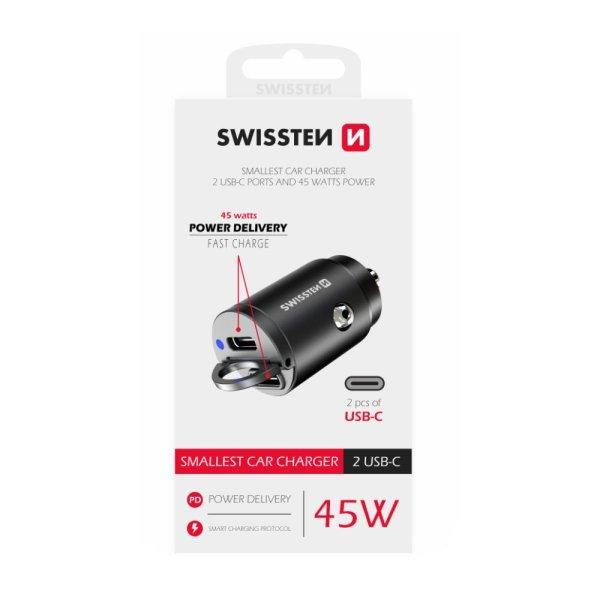 USB-C adaptér 2x (Power Delivery 45W, černý)|Swissten