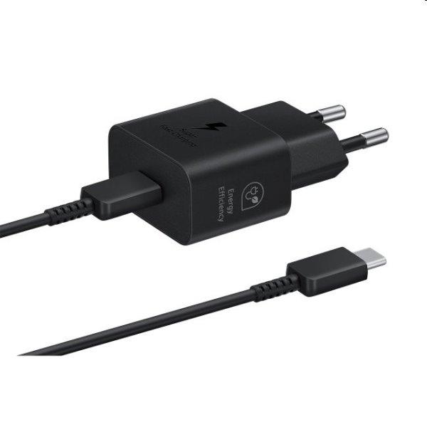 Gyorstöltő Samsung 25W USB-C kábellel, fekete