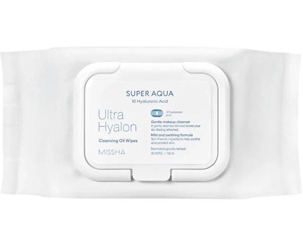 Missha Sminklemosó arctörlő kendők Super Aqua Ultra Hyalon
(Cleansing Oil Wipes) 30 db