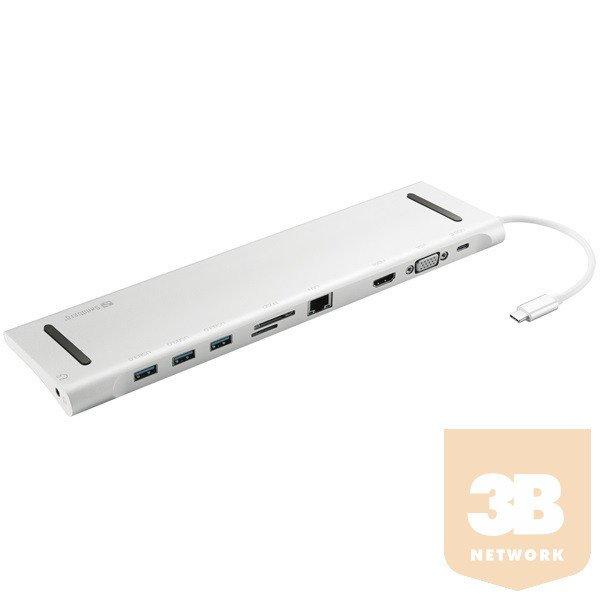 Sandberg Notebook Dokkoló - USB-C 10-in-1 Docking Station (USB-C, HDMI/VGA, 3x
USB3.0, 1x RJ-45, Audio, kártyaolvasó)