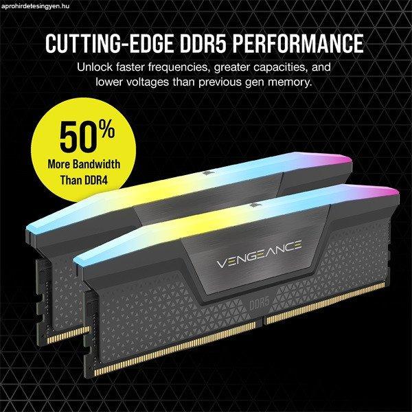 CORSAIR Memória VENGEANCE RGB DDR5 32GB 6000MHz CL36, AMD EXPO (Kit of 2),
szürke