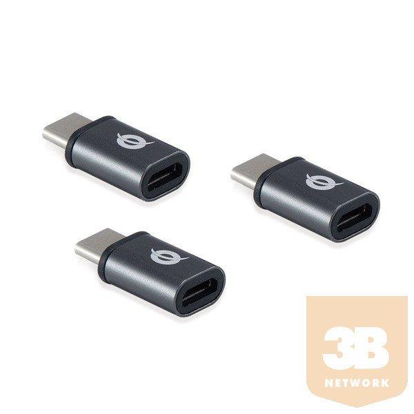 Conceptronic átalakító - DONN05G 3-Pack (3db USB-C to MicroUSB, fekete)