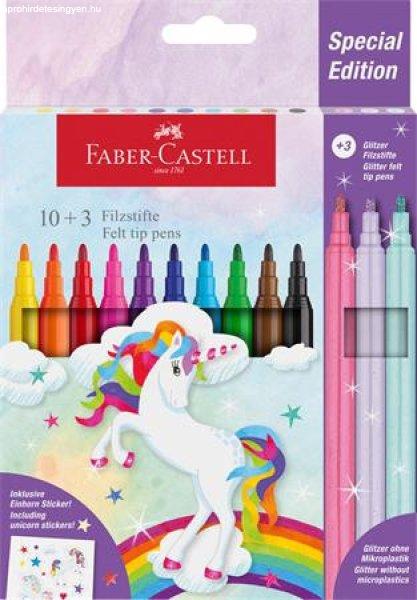 Filctoll készlet, FABER-CASTELL "Unikornis" 10 különböző szín +
3 csillámos