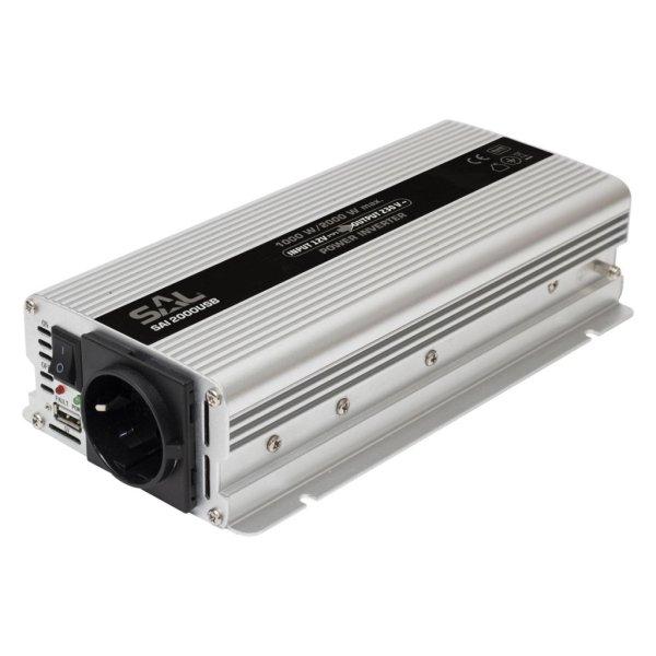 SAL SAI 2000USB feszültségátalakító, 1000 W, inverter, 500 mA USB töltő,
gyermekzár