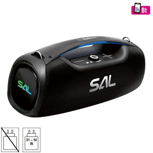 SAL BT9000 hordozható boombox, vezeték nélküli hangszóró, 100 W, IPX5, BT
TWS, AUX, USB/microSD, Soft Touch gombok, ~10 h üzemidő, USB-C töltőkábel