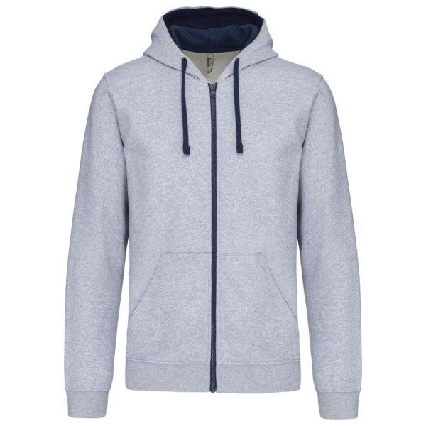 Férfi cipzáras pulóver kontrasztos bélésű kapucnival, Kariban KA466,
Oxford Grey/Navy-S