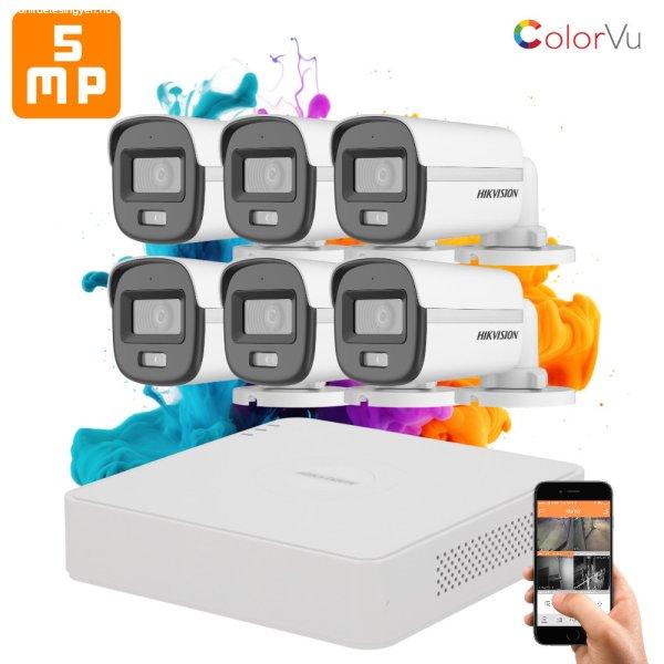 Hikvision ColorVu 6 kamerás biztonsági kamera rendszer 5MP színes éjszakai
képpel