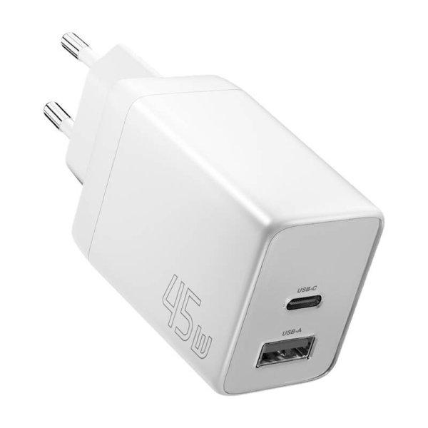 Essager 45W-os GaN hálózati töltő USB-A / USB-C csatlakozóval, fehér