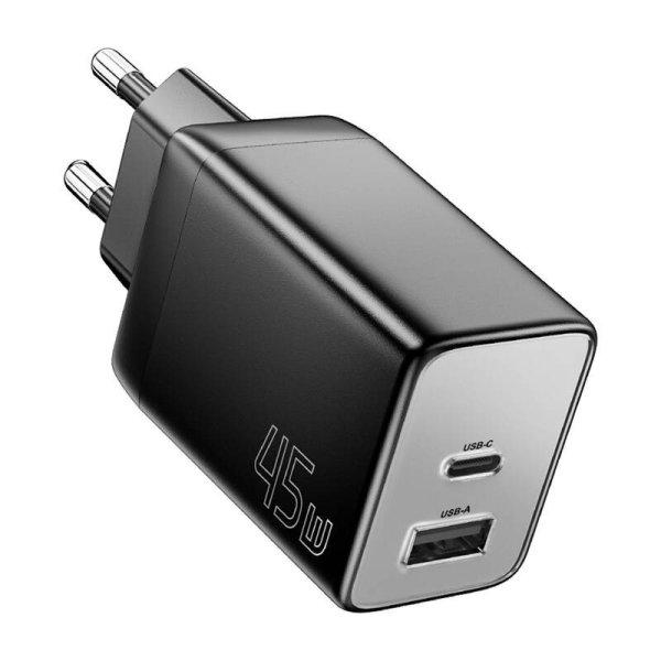 Essager 45W-os GaN hálózati töltő USB-A / USB-C csatlakozóval, fekete