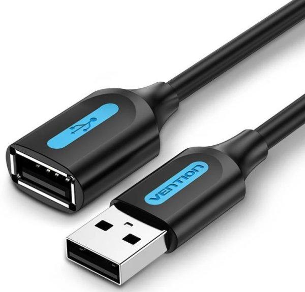 Vention USB-A 2.0/M -> USB-A 2.0/F, (hosszabbító, PVC fekete), 1m, kábel