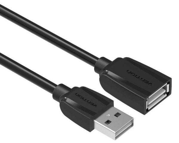 Vention USB-A 2.0/M -> USB-A 2.0/F (hosszabbító,PVC,fekete), 3m, kábel