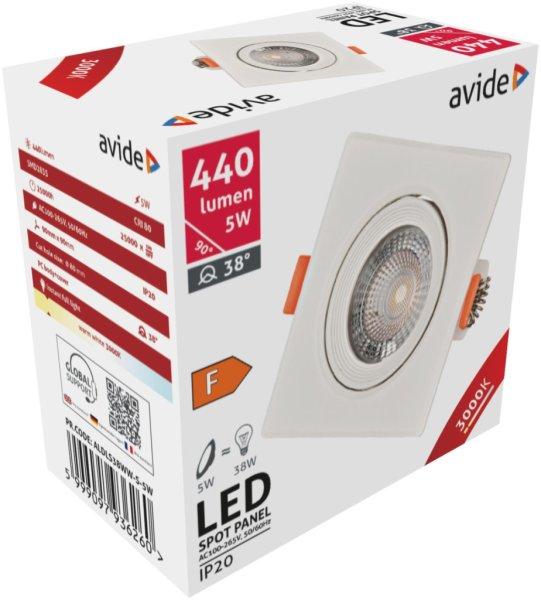 Avide LED panel Beépíthető 38° Négyzetes 5W WW 3000K