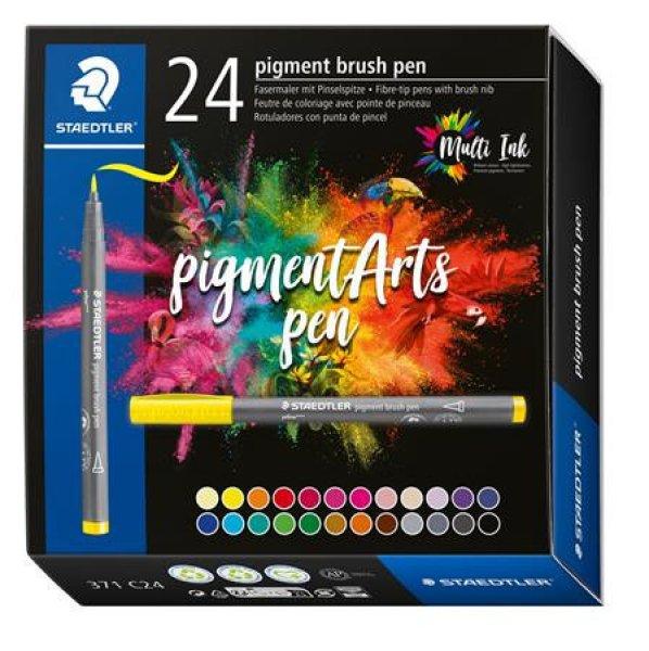 Ecsetirón készlet, STAEDTLER "Pigment brush 371", 24 különböző
szín