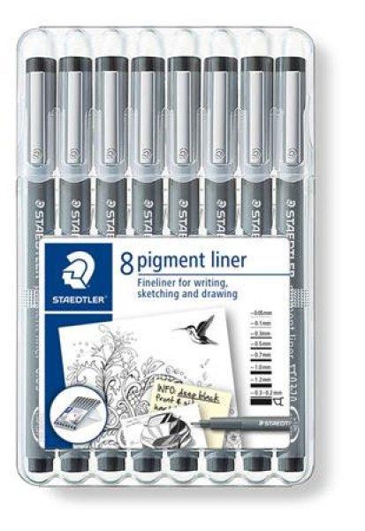 Tusfilc készlet, 8 különböző vonalvastagság, STAEDTLER "Pigment liner
308", fekete