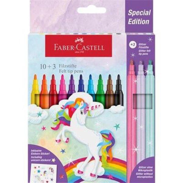 Filctoll készlet, FABER-CASTELL "Unikornis" 10 különböző szín +
3 csillámos