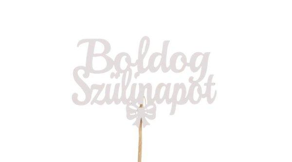 Fehér Boldog szülinapot felirat tortadísz sziluett