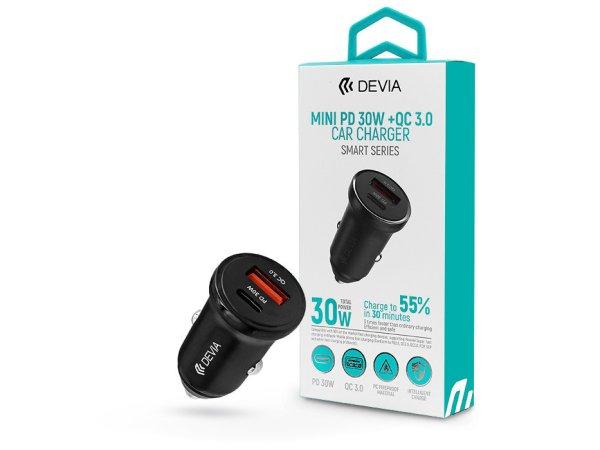 Devia szivargyújtó töltő adapter USB + Type-C bemenettel - 30W - Devia Smart
Series Mini PD 30W + QC 3.0 Car Charge - fekete