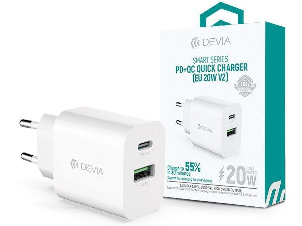 Devia hálózati töltő adapter Type-C + USB bemenettel - 20W - Devia Smart
Series PD3.0 + QC3.0 Quick Charger V2 - fehér