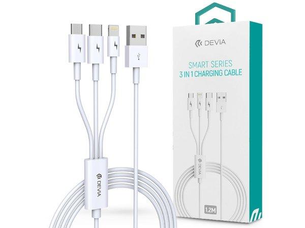 Devia USB töltőkábel 1,2 m-es vezetékkel - Devia Smart Series 3in1 for
Lightning/micro USB/Type-C - 2A - fehér