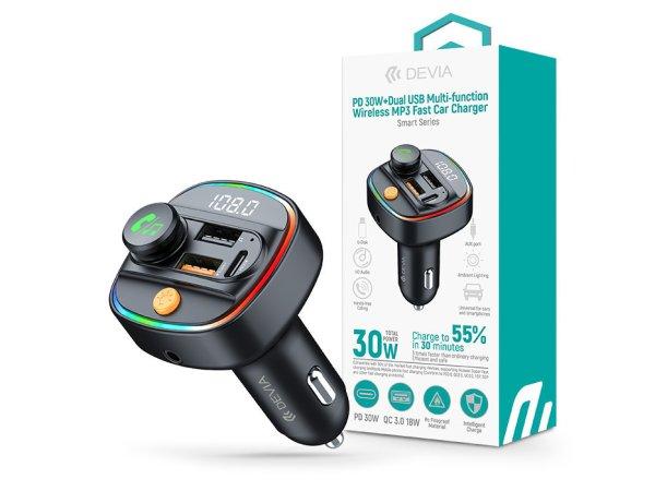 Devia Smart Series Bluetooth FM-transmitter/autós gyorstöltő 30W PD+QC
2xUSB/AUX/MP3 - fekete