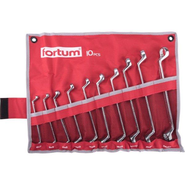 FORTUM csillagkulcs klt. 10db, 6-27mm 61CrV5 mattkróm; 6×7, 8×9, 10×11,
12×13, 14×15, 18×19, 20×22, 21×23, 24×27mm, vászon tok