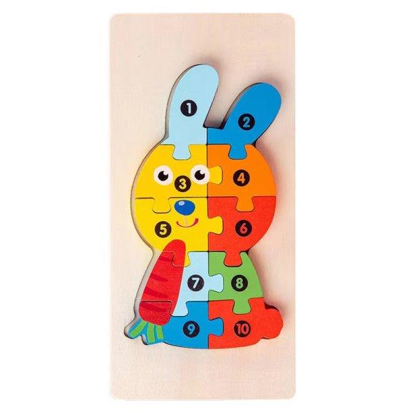 3D-s Montessori fa puzzle játék - Nyuszi