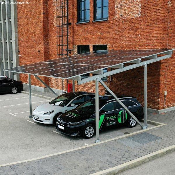 Kocsibeálló integrált napelemes rendszerrel, lítium akkumulátor 20 kWh +
napelem inverter 8 kW + 15 napelem (V-TAC)