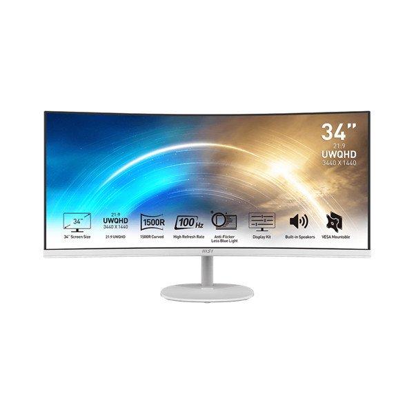 MSI Monitor Business PRO MP341CQW Ívelt 34" QHD, 3440x1440, 100Hz VA 21:9,
3000:1 CR, 300cd/m2, 4 ms, HDMI, DP, White