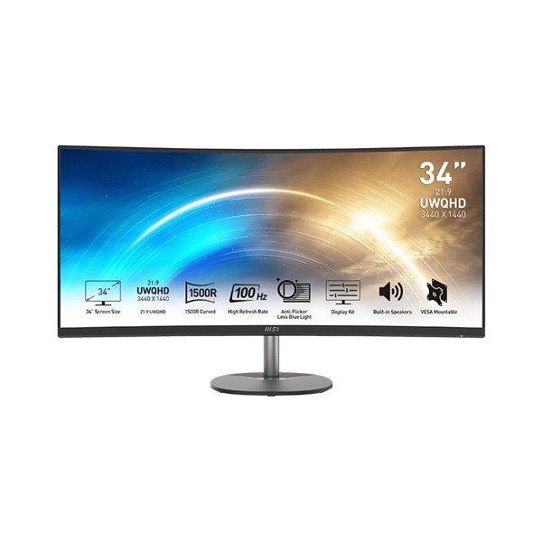 MSI Monitor Business PRO MP341CQ Ívelt 34" QHD, 3440x1440, 100Hz VA 21:9,
3000:1 CR, 300cd/m2, 4 ms, HDMI, DP, Black