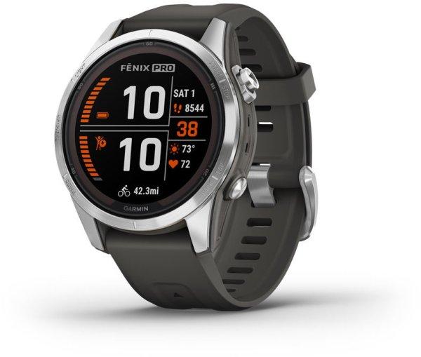 Garmin Garmin fenix 7S PRO Solar + térkép Topo Czech PRO - Silver /
Black Silicone Band (010-02776-01)