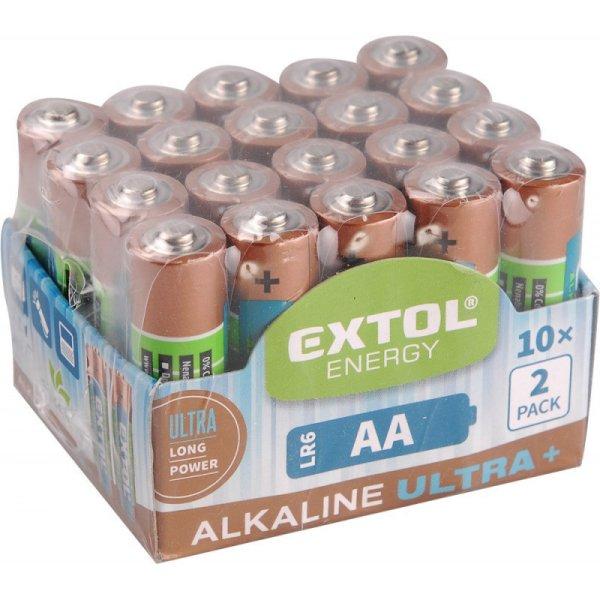 EXTOL ENERGY elem klt. 20 db, alkáli, 1,5V, méret: AA (LR6); hosszú
étettartam, 10×2db-os kínálóban