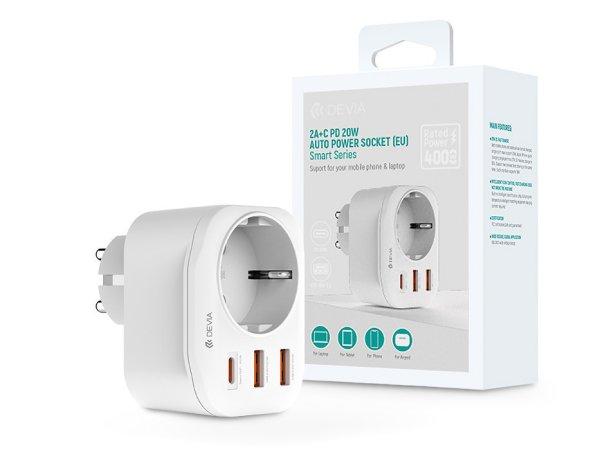 Devia hálózati csatlakozóaljzat 2xUSB + Type-C PD kimenettel - Devia Smart
Series 2A+C PD 20W Auto Power Socket - fehér