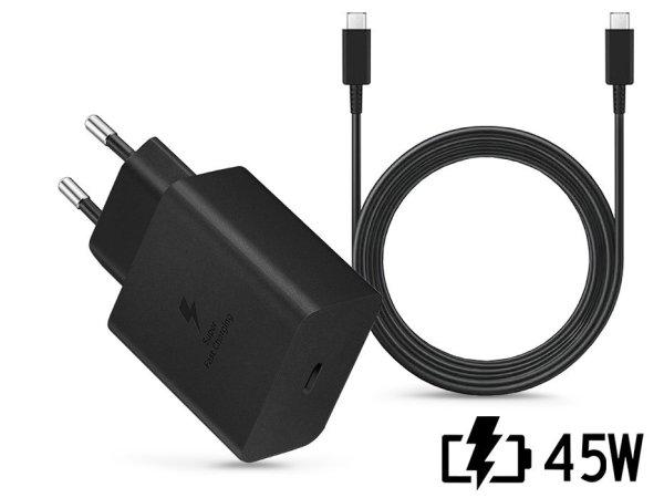 Samsung gyári hálózati töltő adapter Type-C bemenettel + 1,8 m-es Type-C -
Type-C kábel - 45W - EP-TA845XBEG PD.3.0 Super Fast Charging 2.0 + EP-DX510JBE
-fekete (ECO csomagolás)