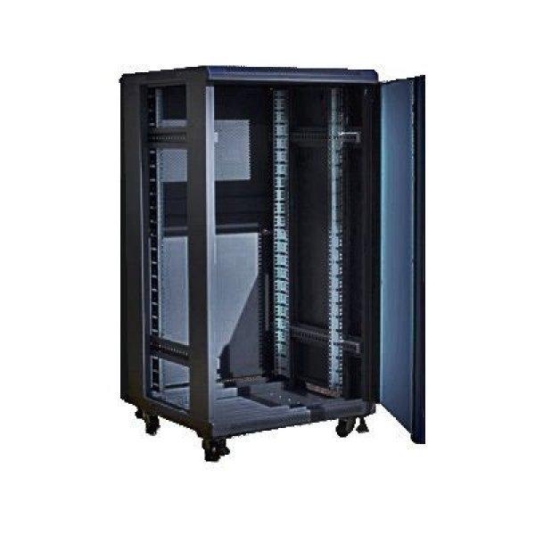 Techson 600 x 600 mély 18U magas, álló 19"-os rackszekrény, üvegajtó,
fekete