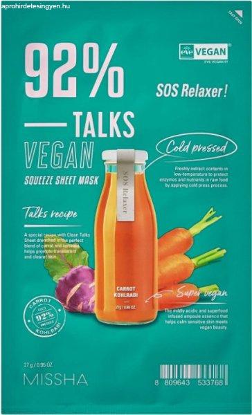 Missha Vegán arcmaszk Talks Vegan Squeeze SOS Relaxer (Sheet Mask) 27 g