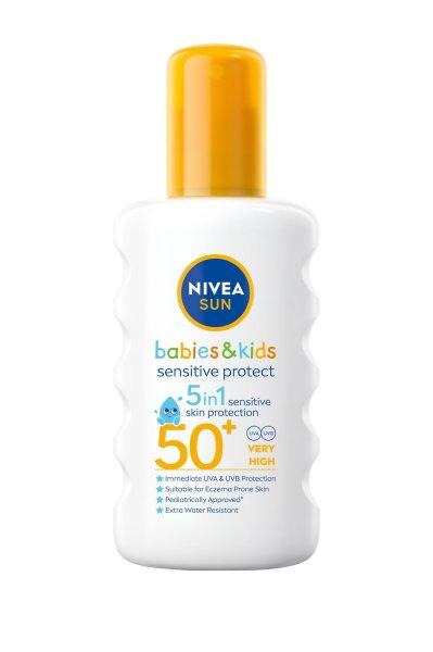 Nivea Gyermek fényvédő spray SPF 50+ Sun Kids (Sensitive Protect
& Care Sun Spray) 200 ml