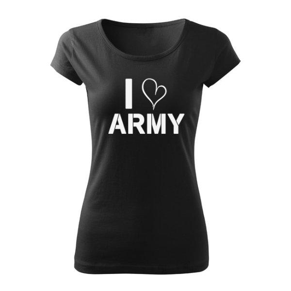 DRAGOWA női rövid ujjú trikó i love army, fekete 150g/m2