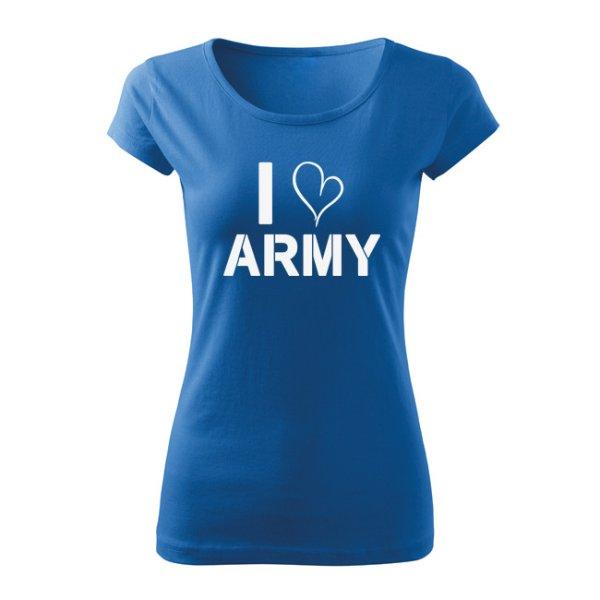 DRAGOWA női rövid ujjú trikó i love army, kék 150g/m2