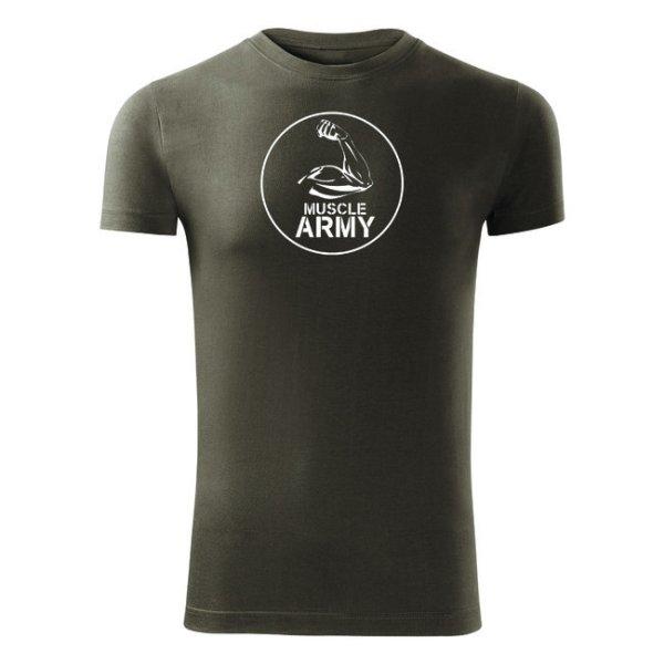 DRAGOWA fitness póló muscle army biceps, oliv 180g/m2